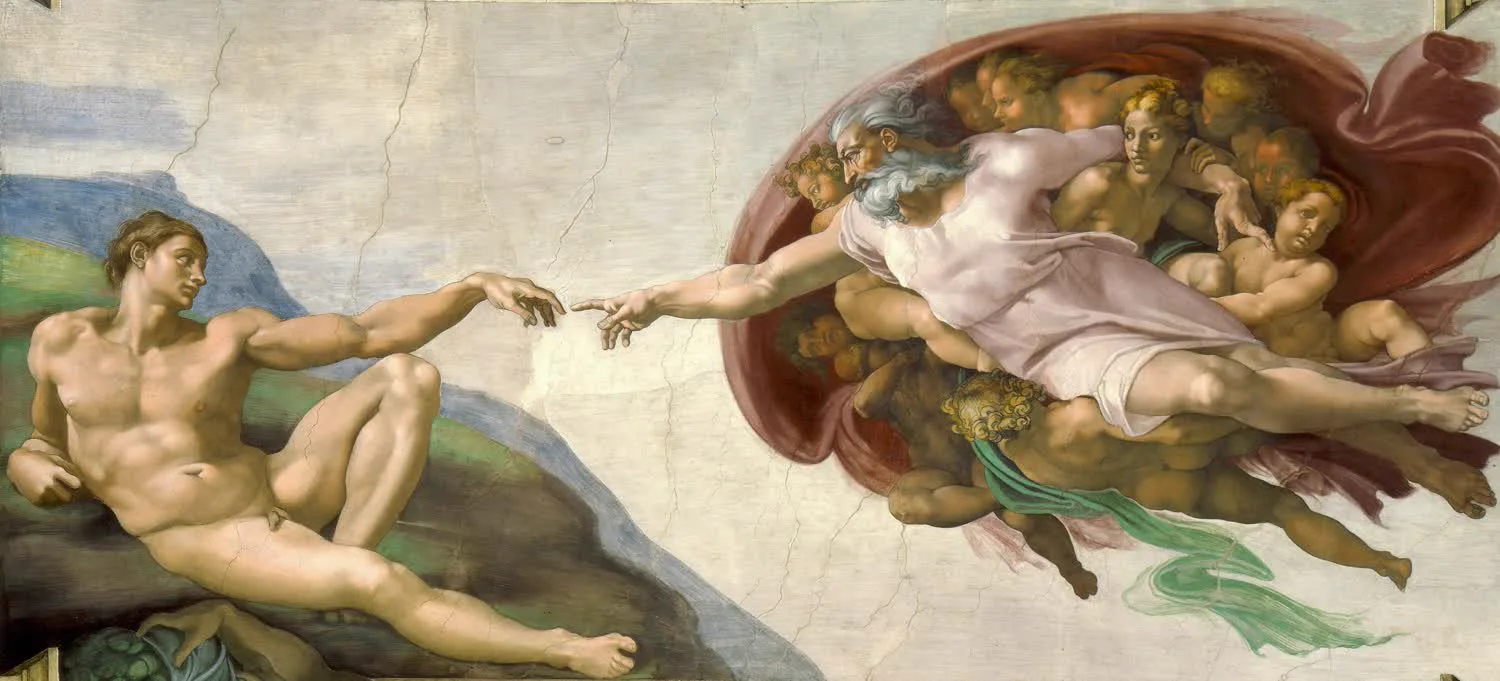 The near touch of two hands in Michelangelo's Creation of Adam