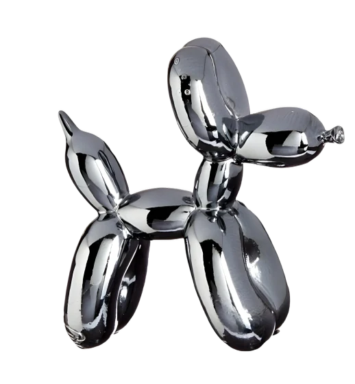 A chrome balloon dog, a playful chrome object in the brand world