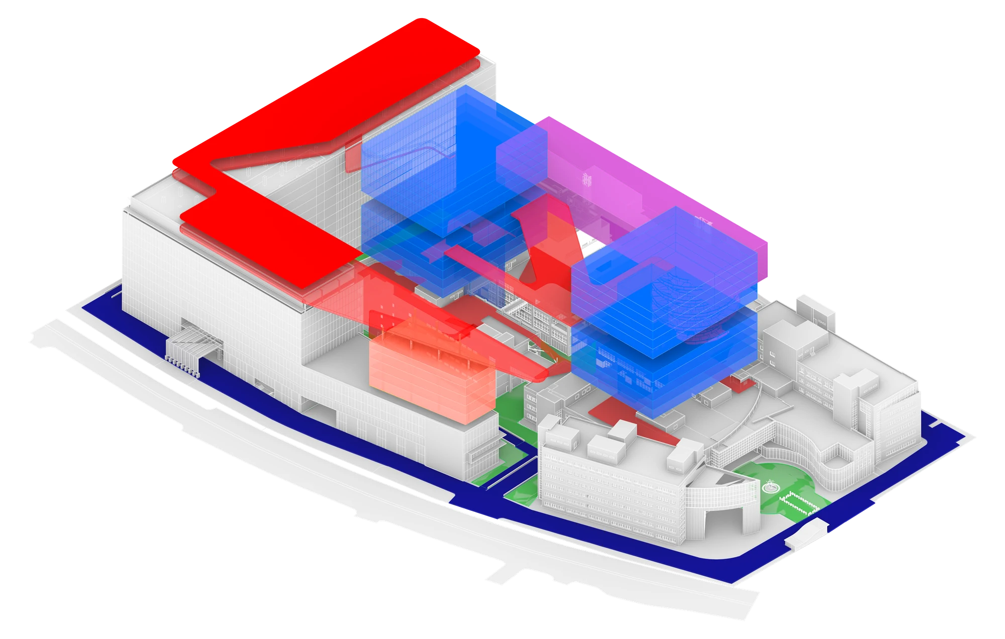 Massing option two — an alternative arrangement of the added volumes