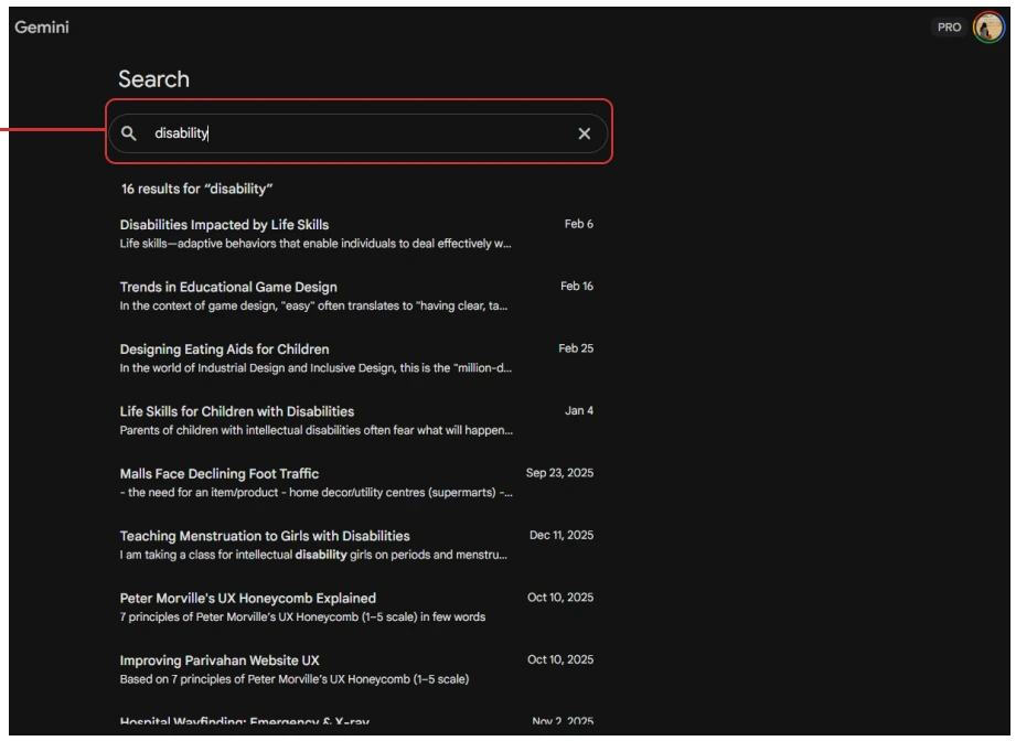Gemini search results that open the chat without jumping to the message