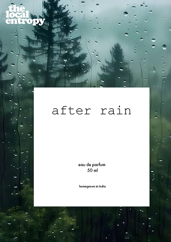The product label — after rain, eau de parfum, 50 ml, homegrown in India