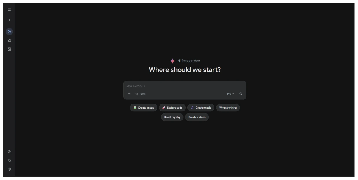 The redesigned landing page in collapsed mode