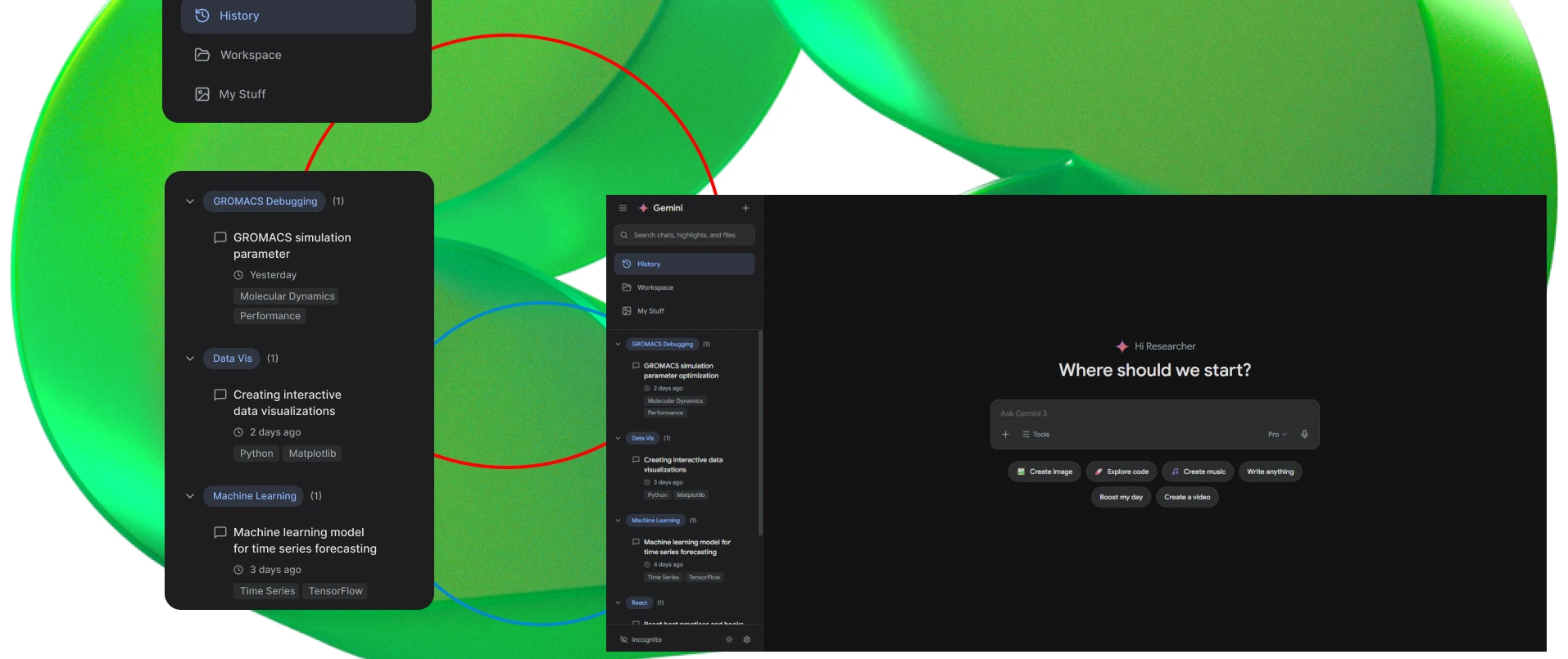 The redesigned Gemini landing page in extended mode