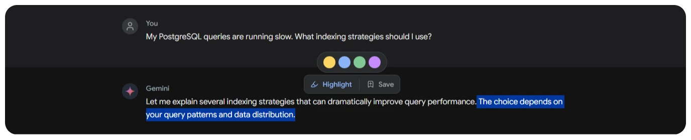 Selecting and highlighting a passage, collected by colour