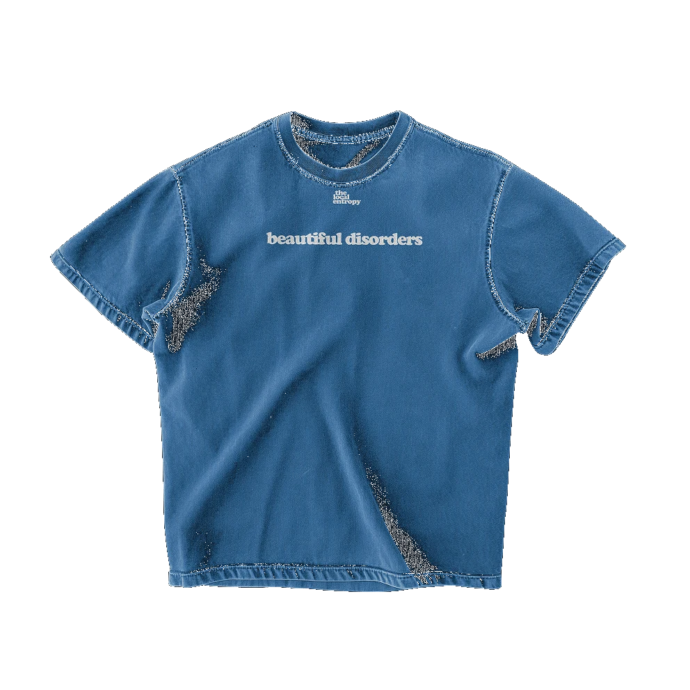 A washed-black tee carrying the brand mark